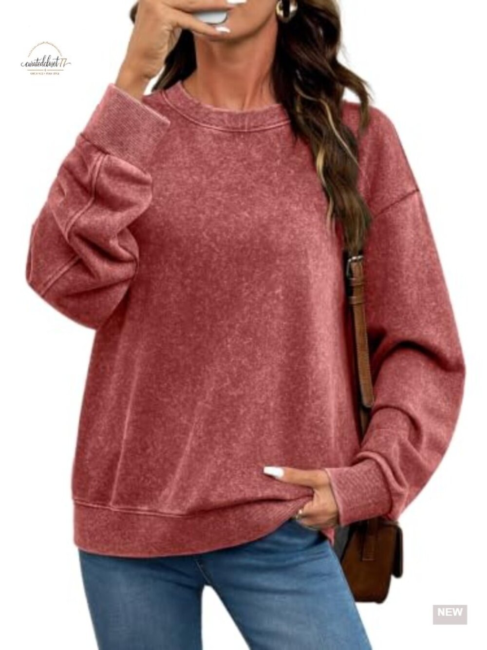 Acid Wash Sweatshirt Crewneck Long Sleeve Pullover Top